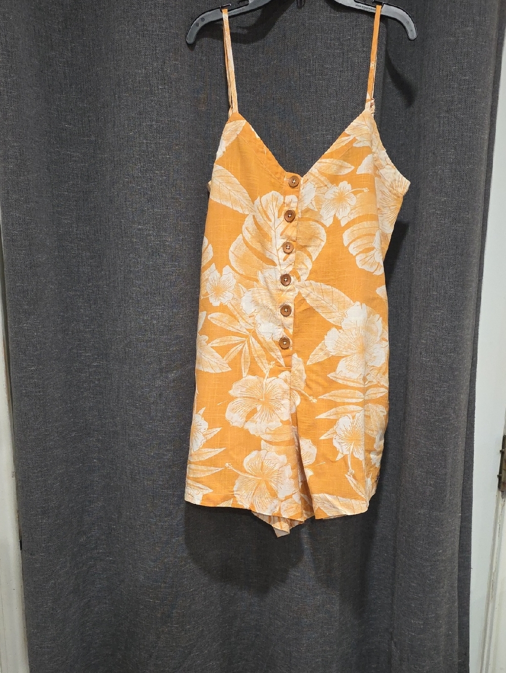 Roxy White Floral Button Detail Romper in Peach